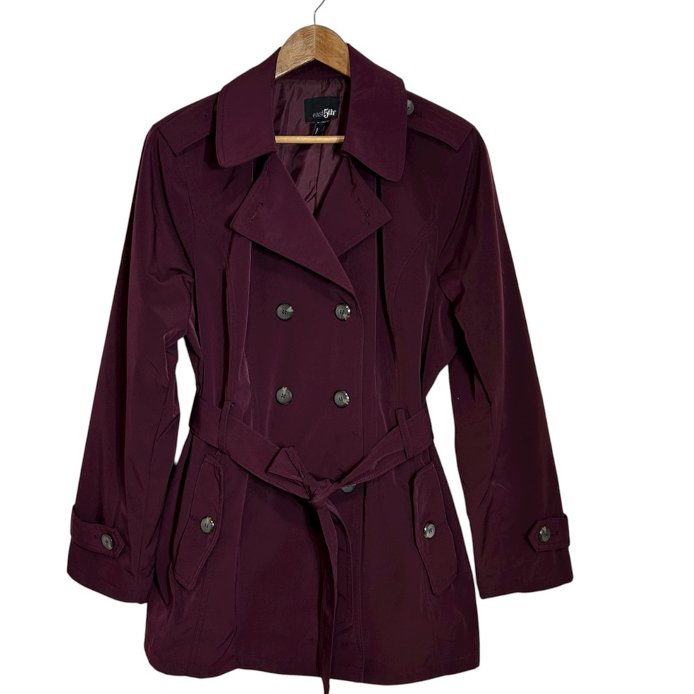 East 5th Burgundy Trendy Double Breasted Lined‎ Belted Trench Coat XL